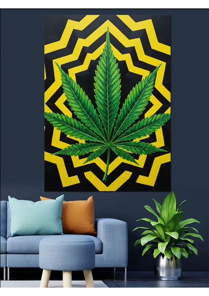 Yeşil Kenevir Yaprağı Mandala Dekoratif Kanvas - Mdf Ahşap Tablo indirimleri