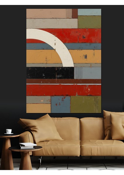 Kırmızı Kahverengi Soyut Geometrik Dekoratif Kanvas - Mdf Ahşap Tablo
