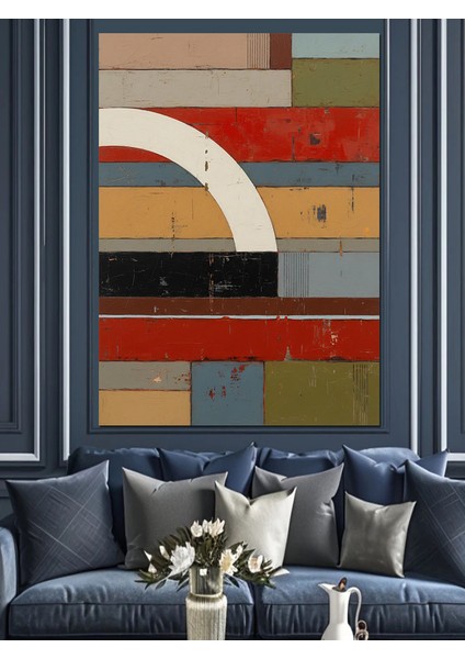 Kırmızı Kahverengi Soyut Geometrik Dekoratif Kanvas - Mdf Ahşap Tablo fiyatları