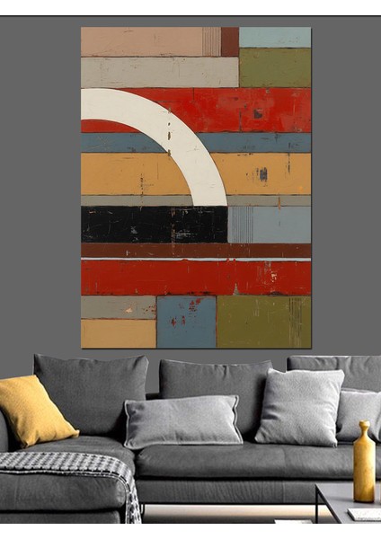 Kırmızı Kahverengi Soyut Geometrik Dekoratif Kanvas - Mdf Ahşap Tablo modelleri