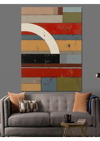 Kırmızı Kahverengi Soyut Geometrik Dekoratif Kanvas - Mdf Ahşap Tablo fırsatları