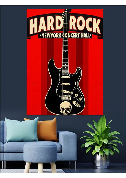 "hard Rock" Gitar Posteri Dekoratif Kanvas - Mdf Ahşap Tablo