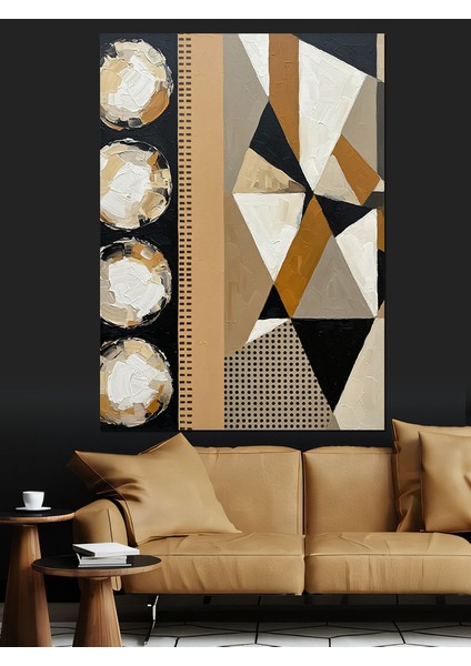 Kahverengi Altın Geometrik Desen Dekoratif Kanvas - Mdf Ahşap Tablo