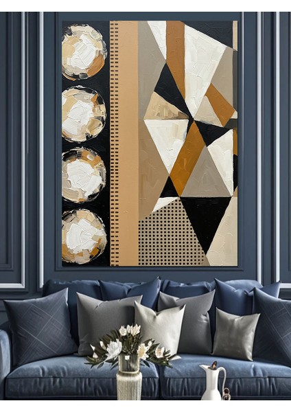 Kahverengi Altın Geometrik Desen Dekoratif Kanvas - Mdf Ahşap Tablo fiyatları