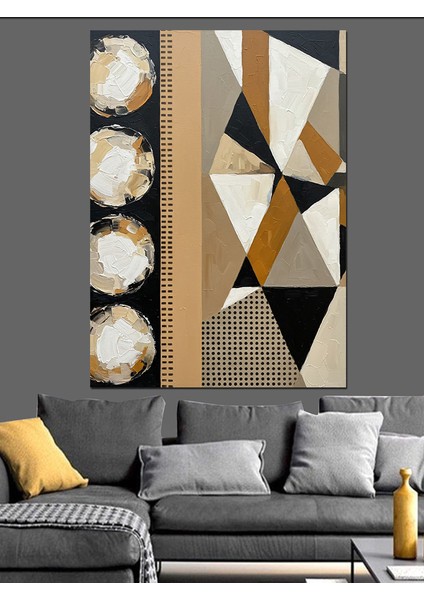 Kahverengi Altın Geometrik Desen Dekoratif Kanvas - Mdf Ahşap Tablo modelleri