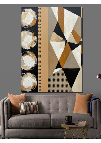 Kahverengi Altın Geometrik Desen Dekoratif Kanvas - Mdf Ahşap Tablo fırsatları