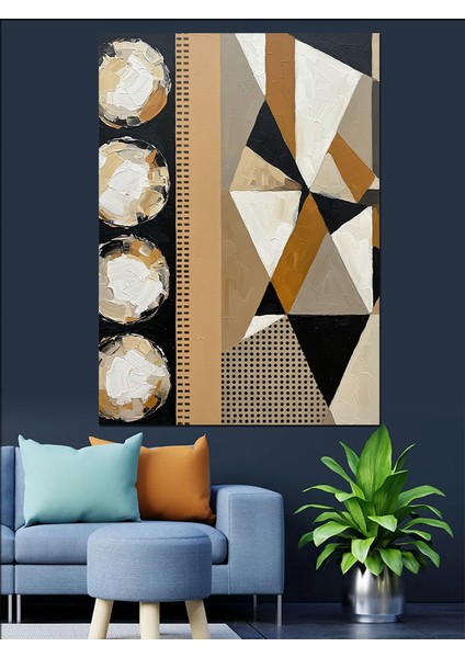 Kahverengi Altın Geometrik Desen Dekoratif Kanvas - Mdf Ahşap Tablo indirimleri
