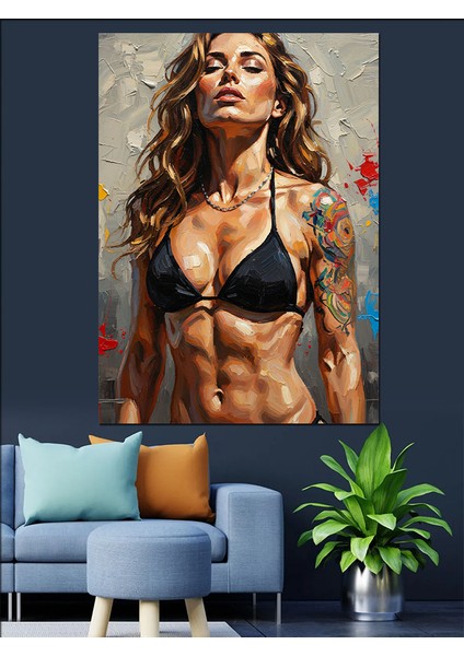 Dövme Kaslı Çekici Kadın Dekoratif Kanvas - Mdf Ahşap Tablo