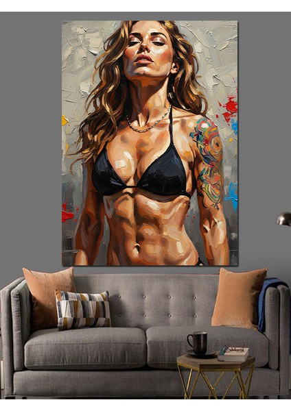 Dövme Kaslı Çekici Kadın Dekoratif Kanvas - Mdf Ahşap Tablo fiyatları