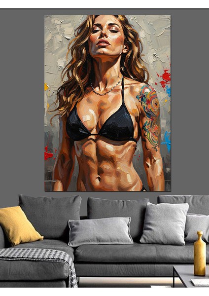 Dövme Kaslı Çekici Kadın Dekoratif Kanvas - Mdf Ahşap Tablo modelleri