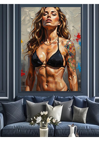 Dövme Kaslı Çekici Kadın Dekoratif Kanvas - Mdf Ahşap Tablo fırsatları