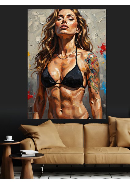 Dövme Kaslı Çekici Kadın Dekoratif Kanvas - Mdf Ahşap Tablo indirimleri