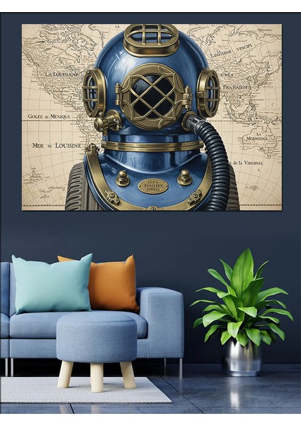 Eski Dalgıç Kaskı Portresi Dekoratif Kanvas - Mdf Ahşap Tablo