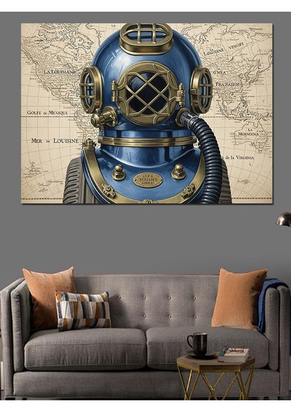 Eski Dalgıç Kaskı Portresi Dekoratif Kanvas - Mdf Ahşap Tablo fiyatları