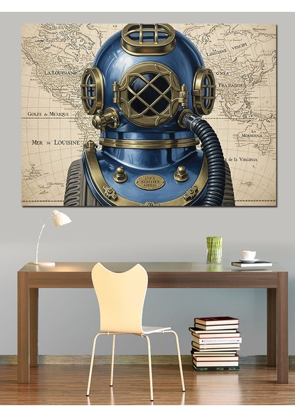 Eski Dalgıç Kaskı Portresi Dekoratif Kanvas - Mdf Ahşap Tablo modelleri