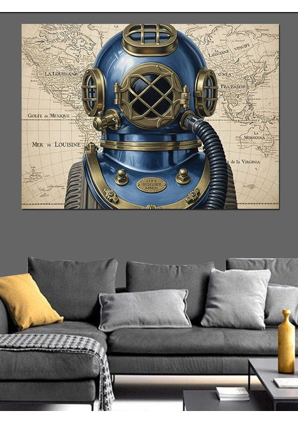 Eski Dalgıç Kaskı Portresi Dekoratif Kanvas - Mdf Ahşap Tablo fırsatları