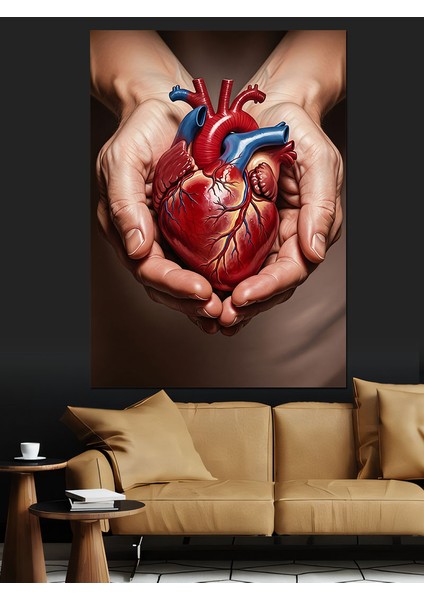 Ellerde Tutulan Kalp Anatomisi Dekoratif Kanvas - Mdf Ahşap Tablo fiyatları