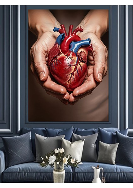 Ellerde Tutulan Kalp Anatomisi Dekoratif Kanvas - Mdf Ahşap Tablo modelleri