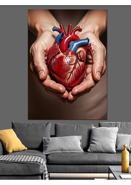 Ellerde Tutulan Kalp Anatomisi Dekoratif Kanvas - Mdf Ahşap Tablo fırsatları