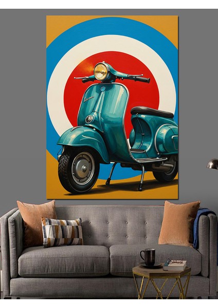 Hedef Tahtalı Mavi Vespa Dekoratif Kanvas - Mdf Ahşap Tablo fiyatları