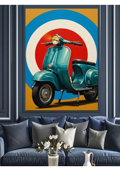Hedef Tahtalı Mavi Vespa Dekoratif Kanvas - Mdf Ahşap Tablo indirimleri