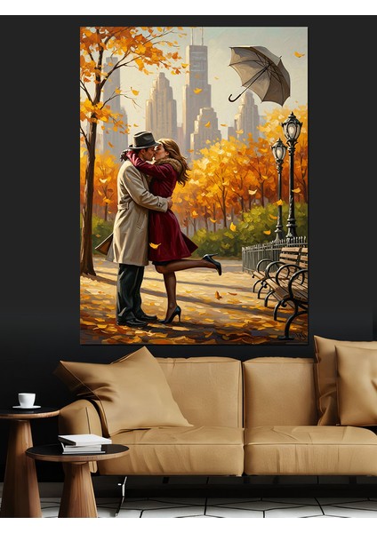 Sonbaharda Sarılan Aşık Çift Dekoratif Kanvas - Mdf Ahşap Tablo fiyatları