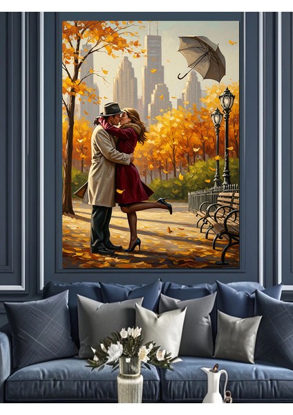 Sonbaharda Sarılan Aşık Çift Dekoratif Kanvas - Mdf Ahşap Tablo modelleri