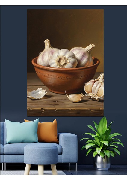 Ahşap Kapta Sarımsak Dişleri Dekoratif Kanvas - Mdf Ahşap Tablo fiyatları
