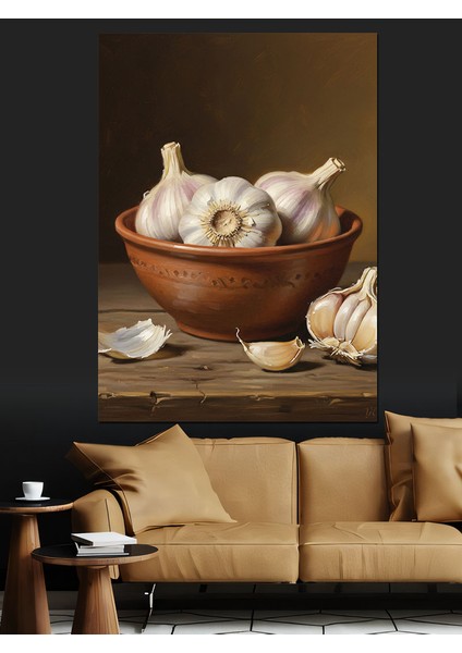 Ahşap Kapta Sarımsak Dişleri Dekoratif Kanvas - Mdf Ahşap Tablo modelleri