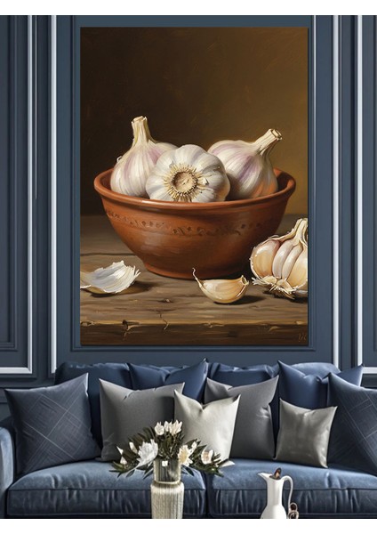 Ahşap Kapta Sarımsak Dişleri Dekoratif Kanvas - Mdf Ahşap Tablo fırsatları