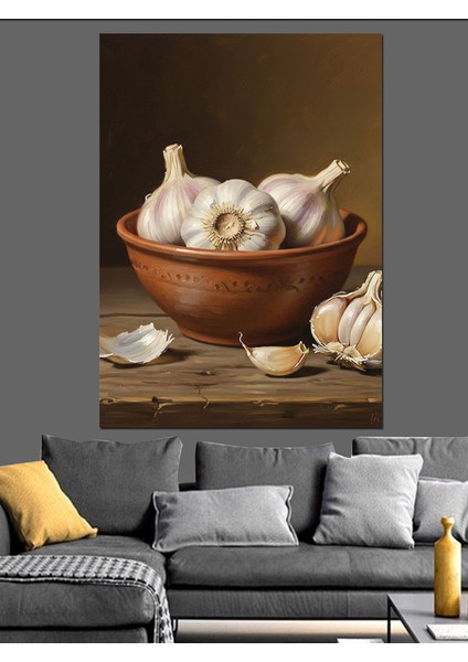 Ahşap Kapta Sarımsak Dişleri Dekoratif Kanvas - Mdf Ahşap Tablo indirimleri