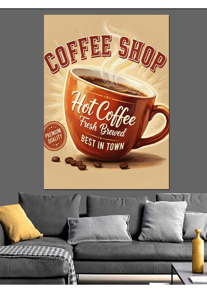 Kahve Çekirdekli Vintage Afiş Dekoratif Kanvas - Mdf Ahşap Tablo