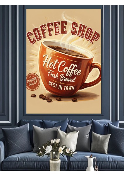 Kahve Çekirdekli Vintage Afiş Dekoratif Kanvas - Mdf Ahşap Tablo fiyatları