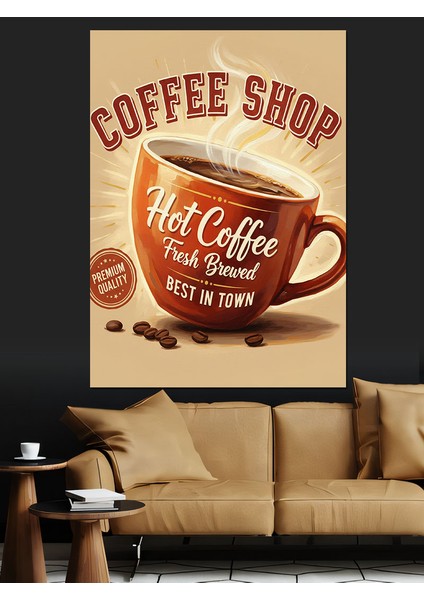 Kahve Çekirdekli Vintage Afiş Dekoratif Kanvas - Mdf Ahşap Tablo modelleri