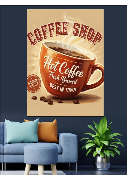 Kahve Çekirdekli Vintage Afiş Dekoratif Kanvas - Mdf Ahşap Tablo fırsatları
