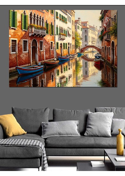 Venedik Kanalı Mimari Manzara Dekoratif Kanvas - Mdf Ahşap Tablo