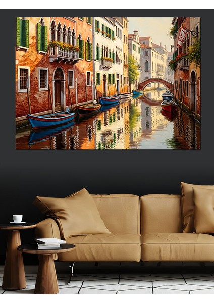 Venedik Kanalı Mimari Manzara Dekoratif Kanvas - Mdf Ahşap Tablo fiyatları