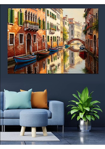 Venedik Kanalı Mimari Manzara Dekoratif Kanvas - Mdf Ahşap Tablo modelleri