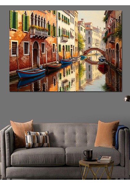 Venedik Kanalı Mimari Manzara Dekoratif Kanvas - Mdf Ahşap Tablo fırsatları