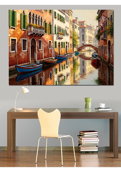 Venedik Kanalı Mimari Manzara Dekoratif Kanvas - Mdf Ahşap Tablo indirimleri