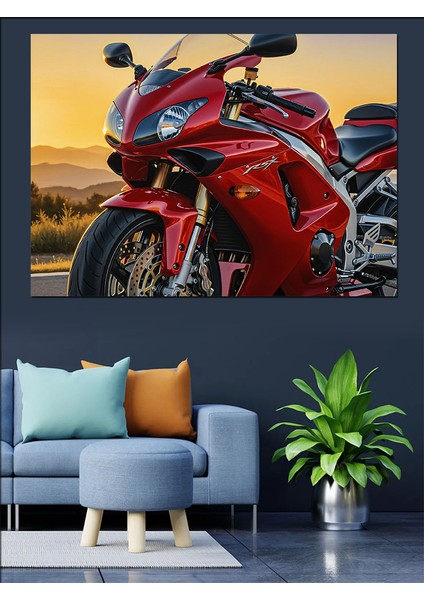 Kırmızı Kızıl ve Kum Rengi Motosiklet Dekoratif Kanvas - Mdf Ahşap Tablo modelleri