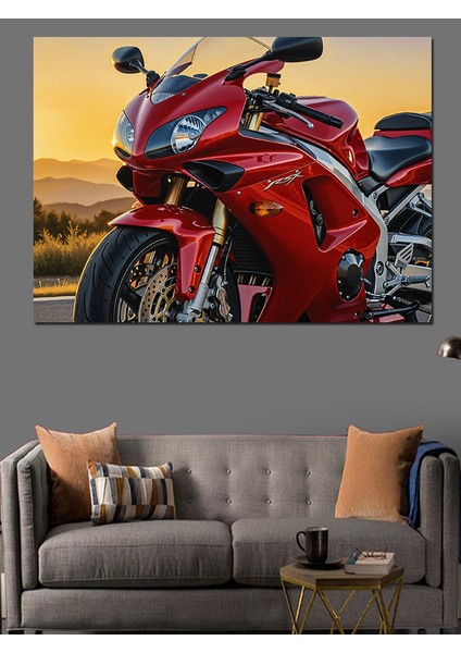 Kırmızı Kızıl ve Kum Rengi Motosiklet Dekoratif Kanvas - Mdf Ahşap Tablo fırsatları