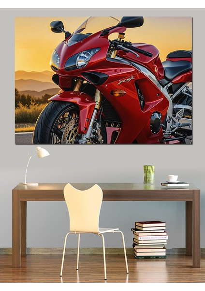 Kırmızı Kızıl ve Kum Rengi Motosiklet Dekoratif Kanvas - Mdf Ahşap Tablo indirimleri