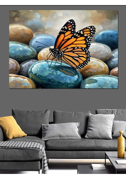 Kelebek ve Çakıl Taşları Dekoratif Kanvas - Mdf Ahşap Tablo modelleri
