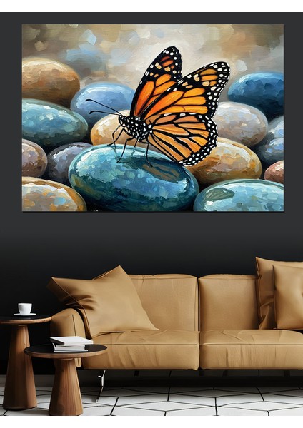 Kelebek ve Çakıl Taşları Dekoratif Kanvas - Mdf Ahşap Tablo fırsatları