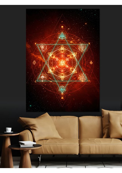 Kırmızı Geometrik Mandala Desen Dekoratif Kanvas - Mdf Ahşap Tablo