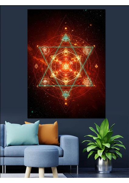 Kırmızı Geometrik Mandala Desen Dekoratif Kanvas - Mdf Ahşap Tablo fiyatları