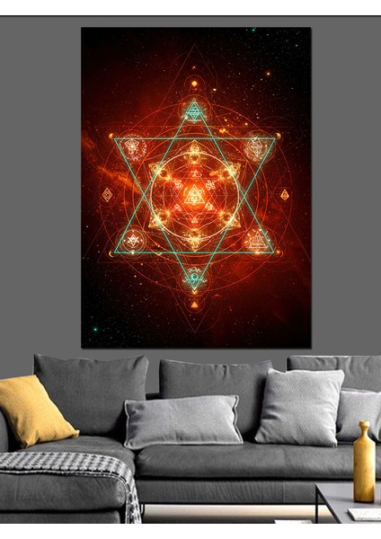 Kırmızı Geometrik Mandala Desen Dekoratif Kanvas - Mdf Ahşap Tablo fırsatları