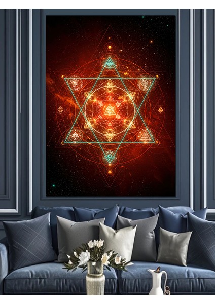 Kırmızı Geometrik Mandala Desen Dekoratif Kanvas - Mdf Ahşap Tablo indirimleri