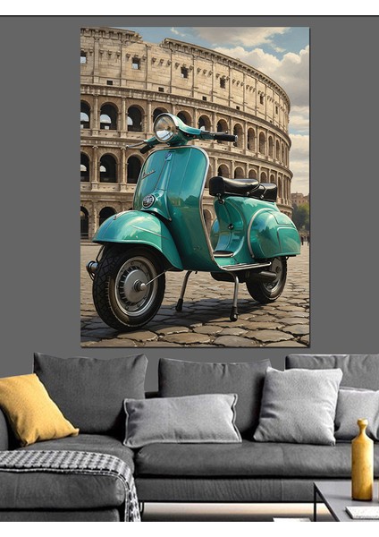 Roma'da Klasik Mavi Vespa Dekoratif Kanvas - Mdf Ahşap Tablo modelleri
